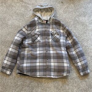 Wrangler Men’s Flannel Button Down Jacket - Gray and White